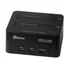 USB 3.0 Clone Dual Hard Drive Docking Station +2 Port USB3.0 HUB/1 Port Quick Charger